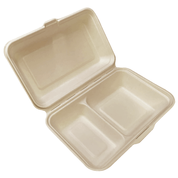 Compostable Clamshell To-Go Box 1000mL  _ 2 Compartments