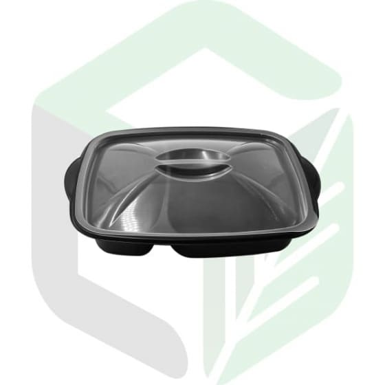 Asporto 26 oz Black Plastic 3 Compartment Food Container - with