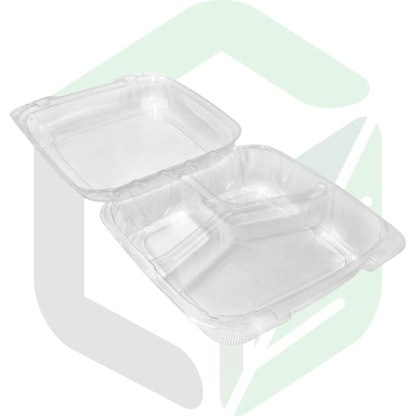 PET Clear Clamshell Salad Boxes 8 Inches _ 3 Compartments