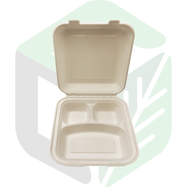 Compostable Square Clamshell Boxes 8 Inches _ 3 Compartments