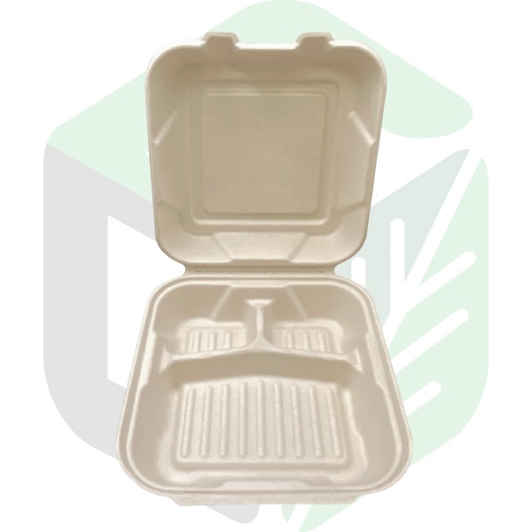 Compostable Square Clamshell Boxes 9 Inches _ 3 Compartments